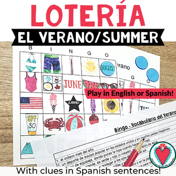 Preview of End of Year Activity Spanish Summer Vocabulary Spanish Bingo Game El Verano