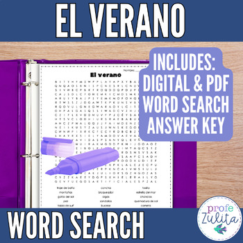 Preview of Spanish Summer Vocabulary Word Search - el verano búsqueda de palabras activity