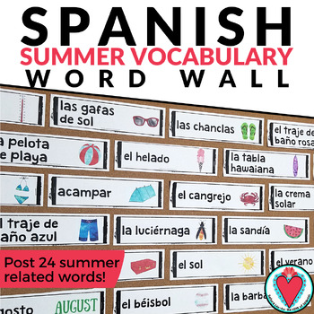 Preview of Spanish Summer Vocabulary Word Wall - End of Year Bulletin Board Decor - Verano