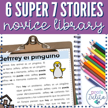 Preview of Spanish Super 7 Verbs Reading Passage Library - 6 PDF Printable Stories FVR SSR