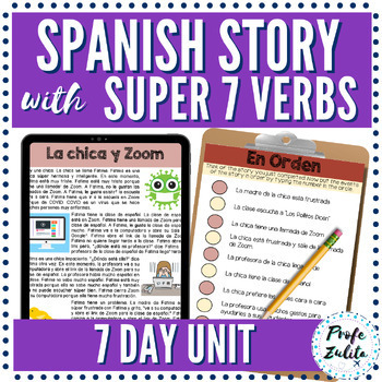 Preview of Spanish Super 7 Verbs Unit | High Frequency Verbs Reading Comprehension