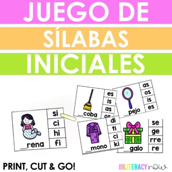 Preview of Interactive Spanish Syllable Matching Game - 50 cards! Sílabas iniciales!