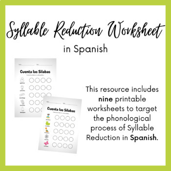 Preview of Spanish Syllable Reduction Worksheets for Speech Therapy