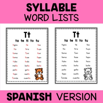 Preview of Spanish Syllable Word Lists