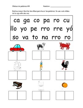 spanish english kindergarten worksheets over syllables