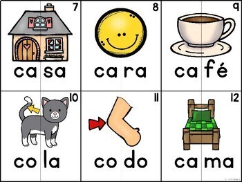 Spanish 2-Syllable Puzzles | Word Work Activity | Silabas Abiertas