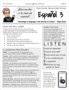 Preview of Spanish Syllabus - EDITABLE