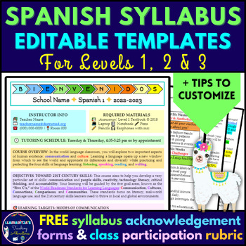 Preview of Spanish Syllabus - Editable Templates