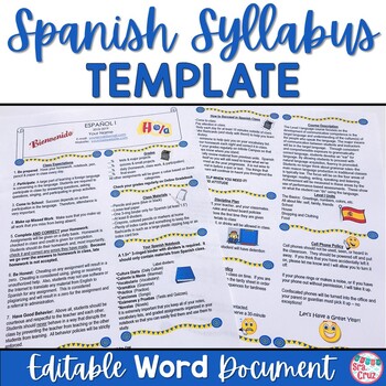 Preview of Spanish Syllabus Template Back to School Editable in Word