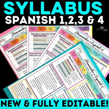 Preview of Spanish Syllabus Template Editable Google Back to School Spanish 1, 2, 3 & 4