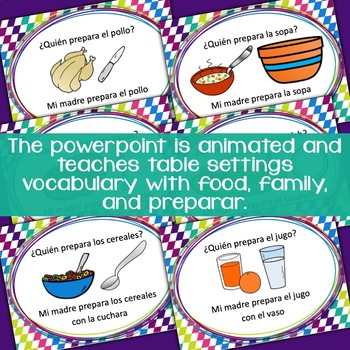 Spanish Table Settings, Food, and Kitchen Verbs Lesson by Miss Senorita