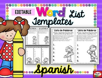 Preview of Spanish Take-Home Word List Templates: EDITABLE