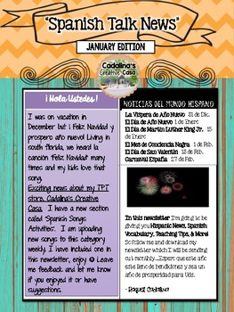 Preview of Spanish Talk Newsletter January Edition Cadalina's Creative Casa with Freebies