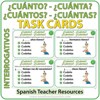 Preview of Spanish Task Cards: Cuánto, Cuántos, Cuánta, Cuántas