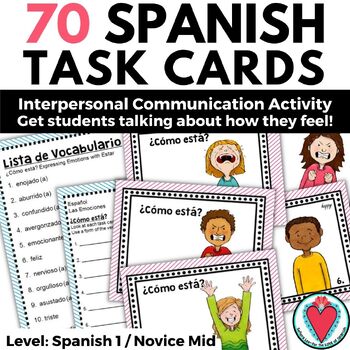 Preview of Spanish Emotions Vocabulary Words with Pictures Activity - Spanish Task Cards
