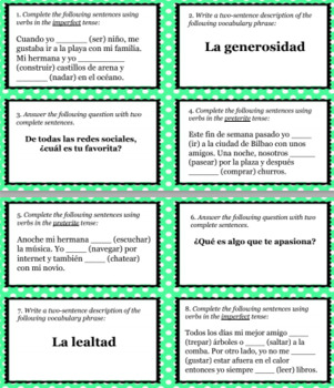 Preview of Entreculturas 3 Unit 1 Preterite vs. Imperfect Discussion Spanish Task Cards