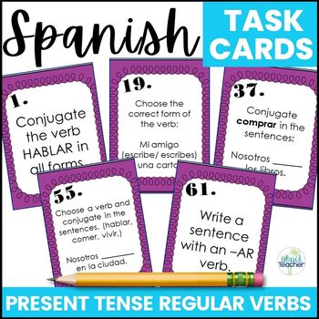 Preview of Spanish Task Cards Present Tense Regular Verbs