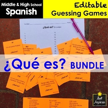 Preview of Spanish Task Cards - ¿Qué es? Vocabulary Game BUNDLE