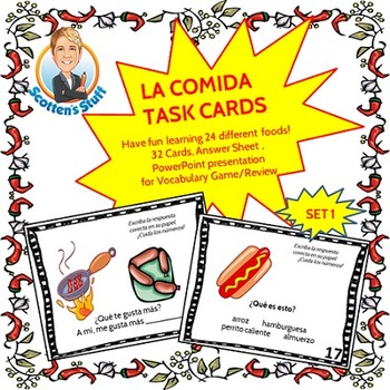 Preview of Spanish Task Cards and Vocabulary Game for Food Set 1 La Comida