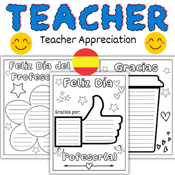 Preview of Spanish Teacher Appreciation Day - Happy Thank You Coloring Pages and Writing Ca