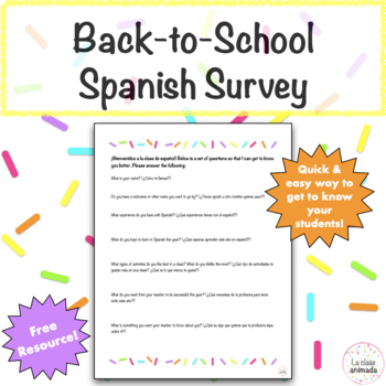 Preview of Spanish Teacher Printable Student Back to School Survey FREE RESOURCE