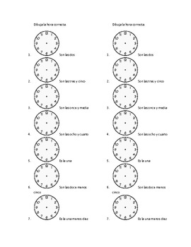 Spanish Telling Time ¿Qué hora es? Notes sheet and Worksheets by Megan
