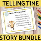 Spanish Telling Time Story and Activities Boom Cards Mini Bundle