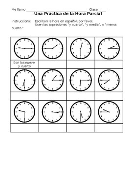Spanish Telling Time Worksheet by Sr and Monsieur Schepeez TpT