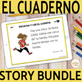 Spanish Telling Time and School Supplies Story Boom Cards 