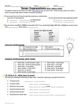 Preview of Guided Notes for Spanish Tener Expressions (Free)
