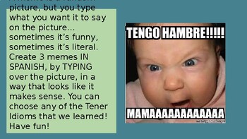 Preview of Spanish Tener Meme Project