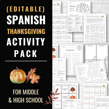 Preview of Spanish Thanksgiving Activity Pack for Middle and High School