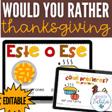 Spanish Thanksgiving Activity | Would You Rather? Game Thi
