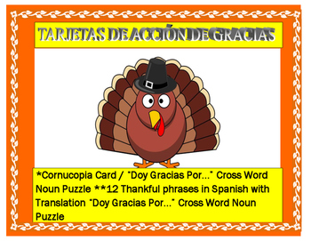 Preview of Spanish Thanksgiving Day Cards--12 Thankful-Gracias" "Tengo "Statements