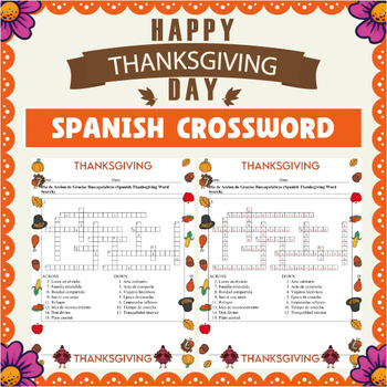 Preview of Spanish Thanksgiving Day Crossword (Dia de Accion de Gracias Cruciverba)