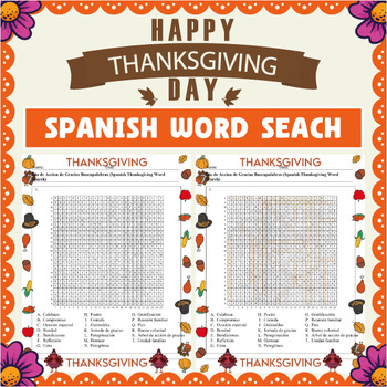 Preview of Spanish Thanksgiving Day Word Search (Dia de Accion de Gracias Sopa de letras)