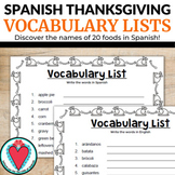 Spanish Thanksgiving Food Vocabulary Lists Activity Accion