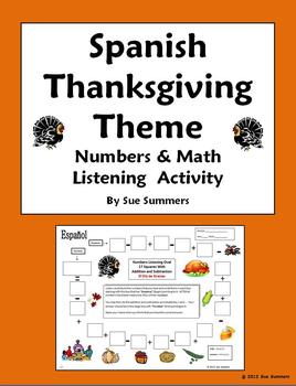 Preview of Spanish Thanksgiving Theme Numbers & Math Listening Activity - Números