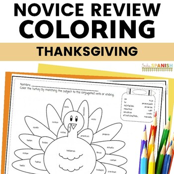 Preview of Spanish 1 Thanksgiving Turkey Coloring Review Activities for Novices