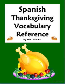 Preview of Spanish Thanksgiving Vocabulary Reference and Assignment 41 Words
