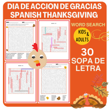 Preview of Spanish Thanksgiving Vocabulary Word Search - Día de Acción de Gracias