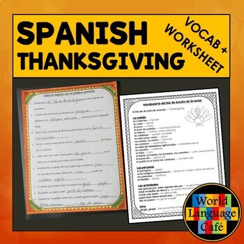 Preview of SPANISH THANKSGIVING VOCABULARY WORKSHEET ⭐Día de Acción de Gracias ⭐Activity