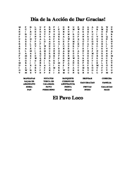 Preview of Spanish Thanksgiving Wordsearch and Maze