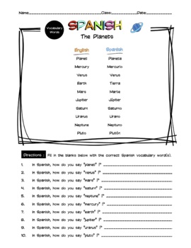 names of planets in spanish