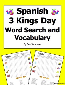 Preview of Spanish Three Kings Day Tres Reyes Wordsearch Puzzle and Vocabulary