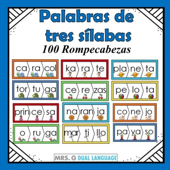 Preview of Spanish Three-Syllable Words Puzzles Palabras de tres sílabas 100 Rompecabezas