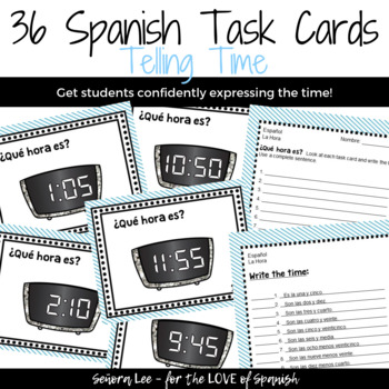 Preview of Telling Time in Spanish - Spanish Task Cards - La Hora