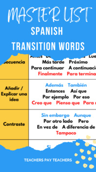 Preview of Spanish Transition Words - Palabras de Transición Worksheet & Poster