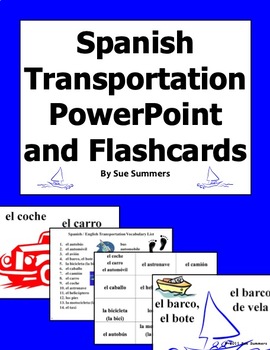 Preview of Spanish Transportation PowerPoint Presentation, Vocabulary and Flashcards