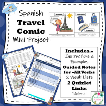 Preview of Spanish Travel & Vacation Comic Strip Editable Project